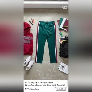 Women Green Track Pants Straight Leg Size Small